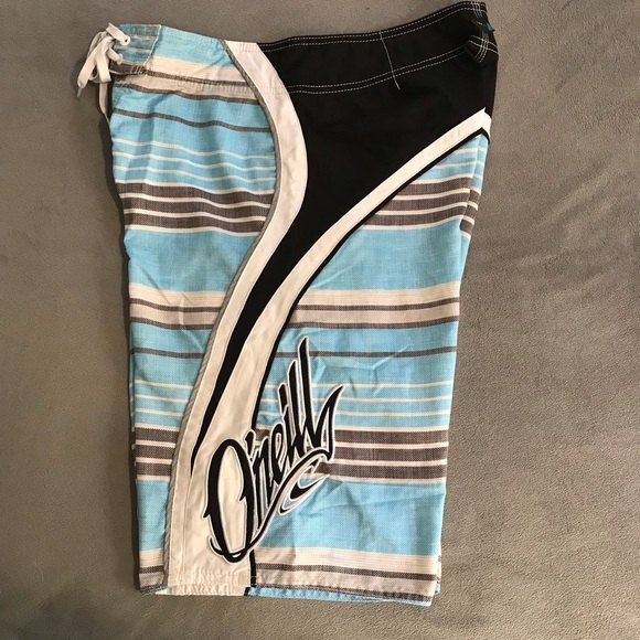 O’Neill Board Shorts Bathing Suit Blue Gray Stripe Mens size 32 - Picture 3 of 8
